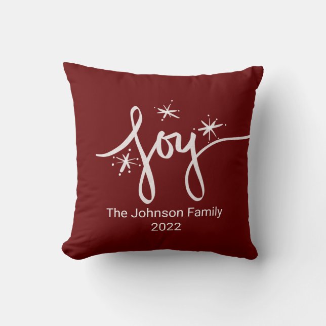 Coussin Joyeux Noël lettrage Flocons de neige Joie Rose (Recto)