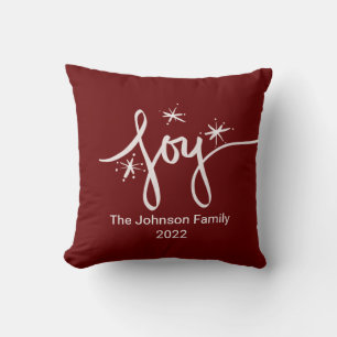 Coussin Joyeux Noël Lettres Snowflakes Joy Pink