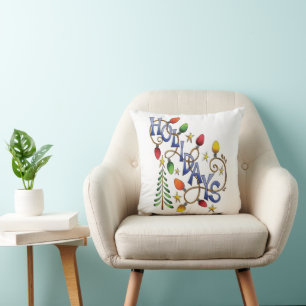 Coussin Joyeux Noël, Lumières et Étoiles avec Texte de Fêt