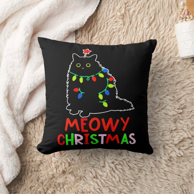 Coussin Joyeux Noël lumineux Pyjama chat noir  (Couverture)
