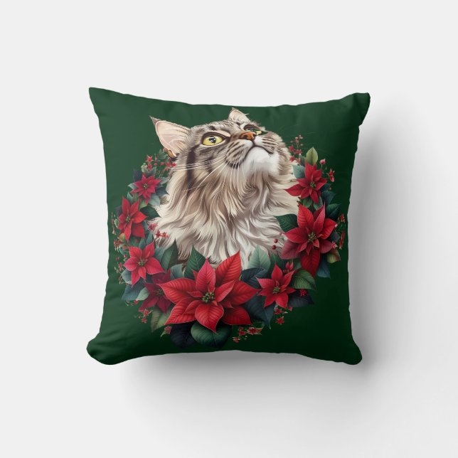 Coussin Joyeux Noël Maine Coon Cat  (Recto)