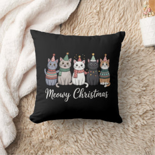 Coussin Joyeux Noël Meowy Bonne Année Chat Amoureux de Cha