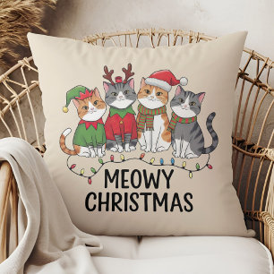 Coussin Joyeux Noël Meowy - Chats drôles - Vacances mignon