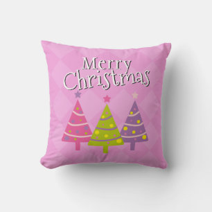 Coussin Joyeux Noël mignon Arbres roses
