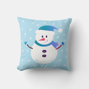 Coussin Joyeux Noël mignon Snowman Snowflakes