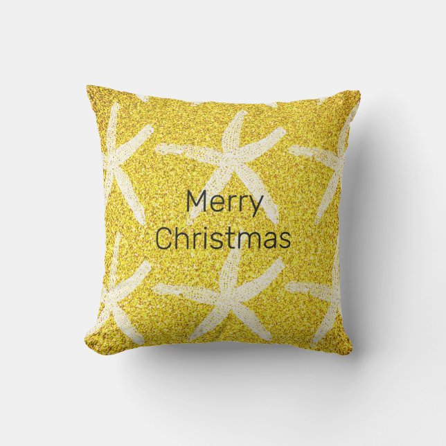 Coussin Joyeux Noël mignonne Éstarfish Or Jaune Gliterie (Recto)