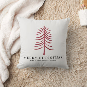 Coussin Joyeux Noël Minimaliste Arbre Rouge Moderne