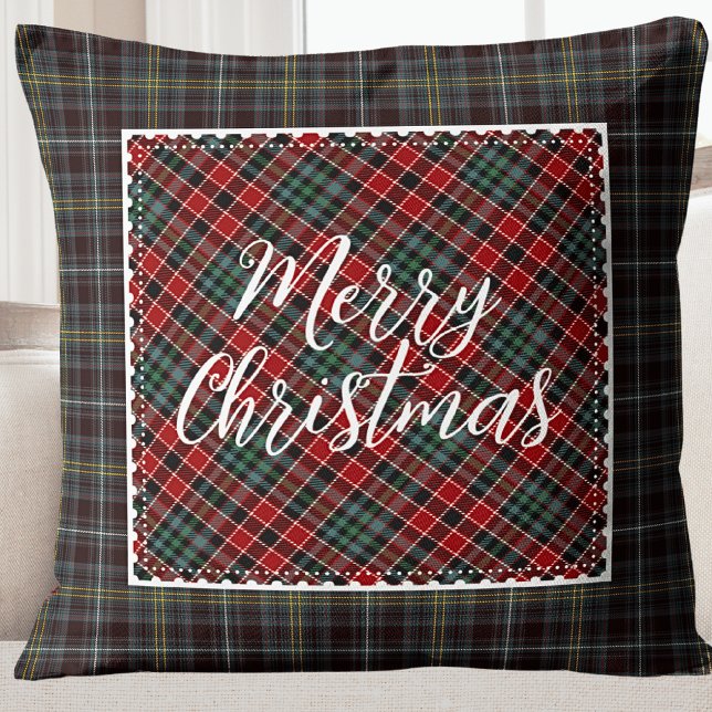 Coussin Joyeux Noël Moderne Agritourisme Rustique (Rustic Plaid Holiday Photo Kids Throw Pillow)
