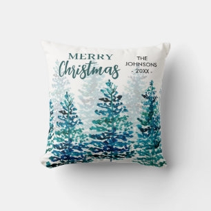 Coussin Joyeux Noël Moderne Aquarelle Forêt Arbres