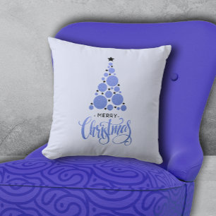 Coussin Joyeux Noël Moderne Arbre Bleu Vacances