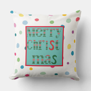 Coussin Joyeux Noël moderne coloré point motif blanc