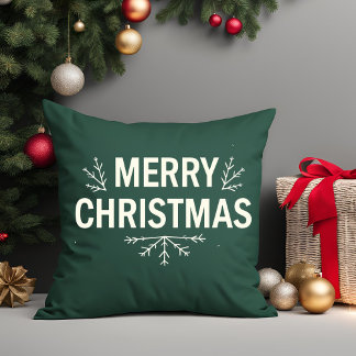 Coussin Joyeux Noël moderne famille de script vert