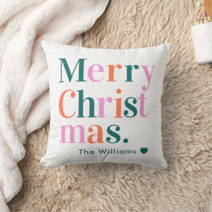 Coussin Joyeux Noël moderne personnalisé coloré