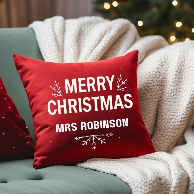 Coussin Joyeux Noël moderne Rouge Custom Famille (Créateur téléchargé)