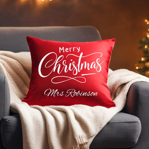 Coussin Joyeux Noël moderne Script Nom personnalisé