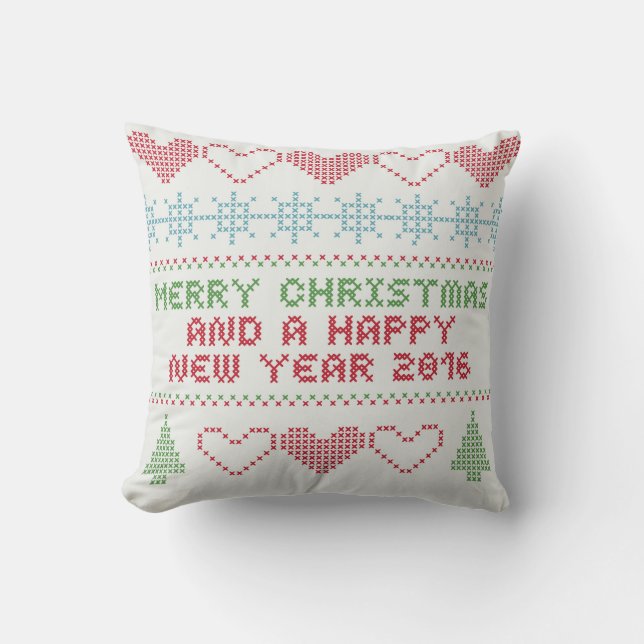 Coussin Joyeux Noël motif blanc rouge vert (Recto)