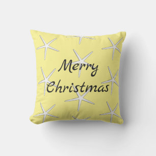 Coussin Joyeux Noël Motif Étoile de Mer Jaune Cadeau