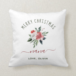 Coussin Joyeux Noël Nana   Jolie aquarelle florale