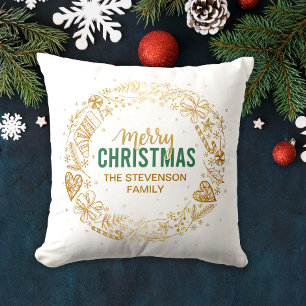 Coussin Joyeux Noël Nom de famille Couronne or