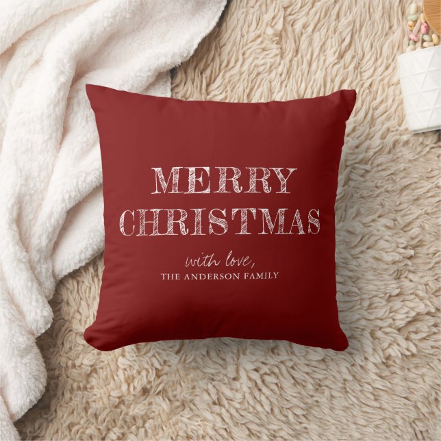 Coussin Joyeux Noël Nom personnalisé Moderne Simple Rouge (Couverture)