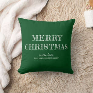 Coussin Joyeux Noël Nom personnalisé Moderne Simple Vert