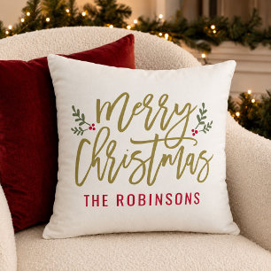 Coussin Joyeux Noël Or Moderne Famille Personnalisée