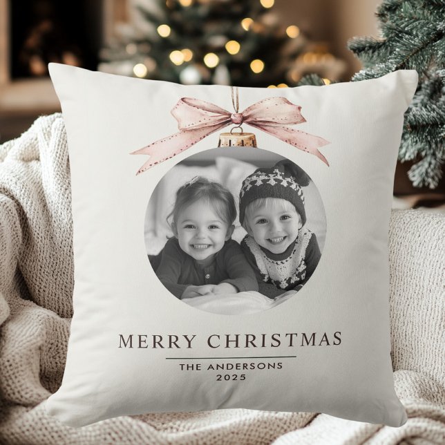 Coussin "Joyeux Noël Ornement Photo - Fêtes Personnalisées (Créateur téléchargé)