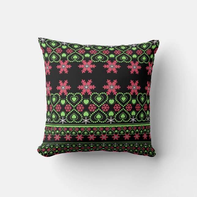 Coussin Joyeux Noël ornemental flocon de neige (Recto)