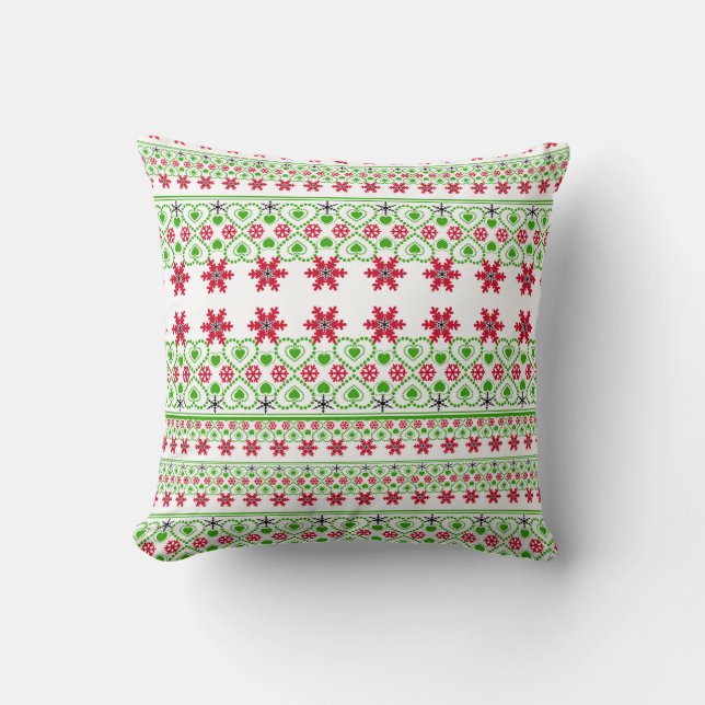 Coussin Joyeux Noël ornemental flocon de neige (Recto)