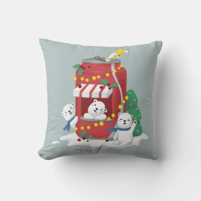 Coussin Joyeux Noël : Ours Polaire & Pâtes De Soda (Recto)