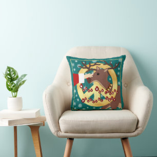 Coussin Joyeux Noël Paisible 2027 - Renne sur Vert