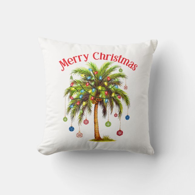 Coussin Joyeux Noël Palm Tree Light Hawaiian Tropical (Recto)