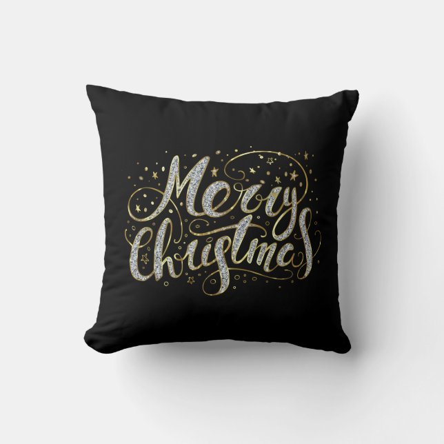 Coussin Joyeux Noël parties scintillant blanche typographi (Recto)
