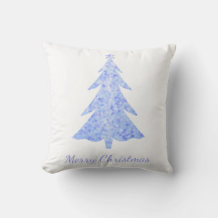 Coussin Joyeux Noël, parties scintillant bleu pâle arbre d