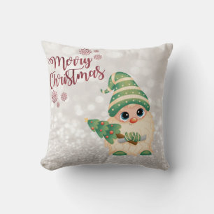 Coussin Joyeux Noël, Parties scintillant Bokeh, Beau Gnome