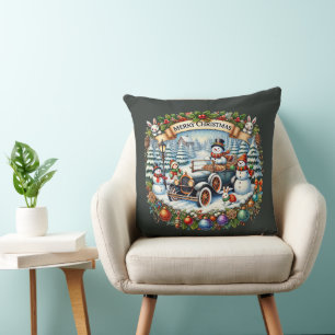 Coussin Joyeux Noël Pays snowman camion