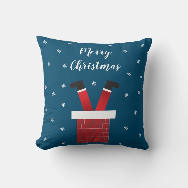 Coussin Joyeux Noël Père Noël à l'envers Chimney (Recto)