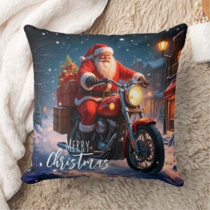 Coussin Joyeux Noël Père Noël à moto