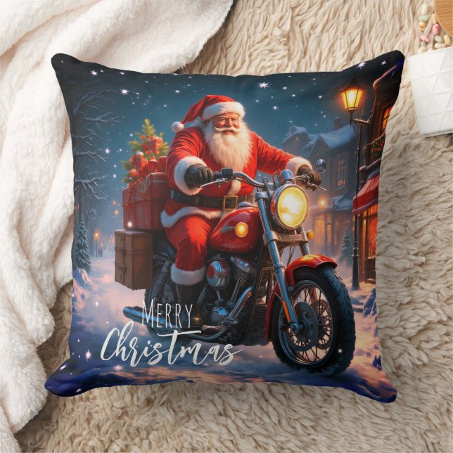 Coussin Joyeux Noël Père Noël à moto  (Couverture)