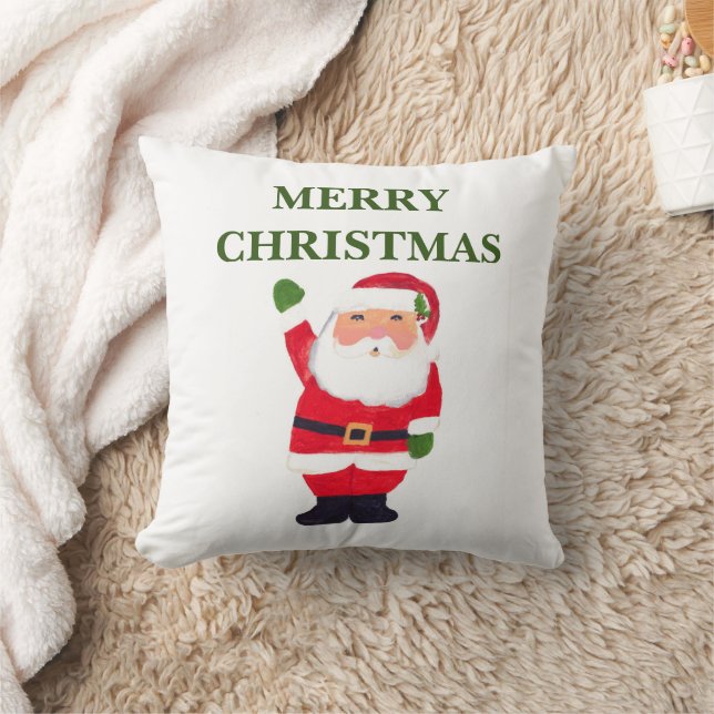 Coussin Joyeux Noël Père Noël Aquarelle festive Nostalgiqu (Couverture)