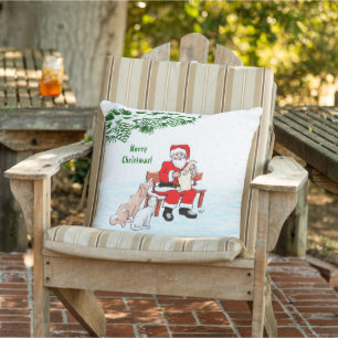 Coussin Joyeux Noël! Père Noël avec chat et chien