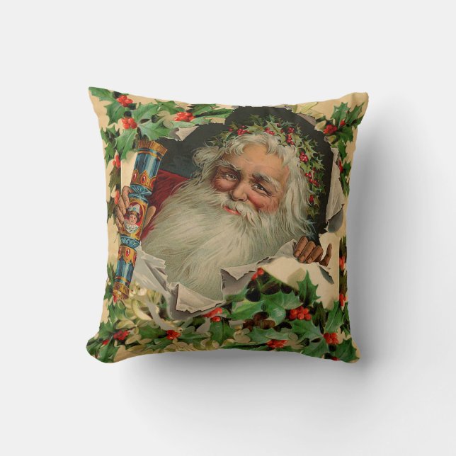 Coussin Joyeux Noël Père Noël classique antique (Recto)