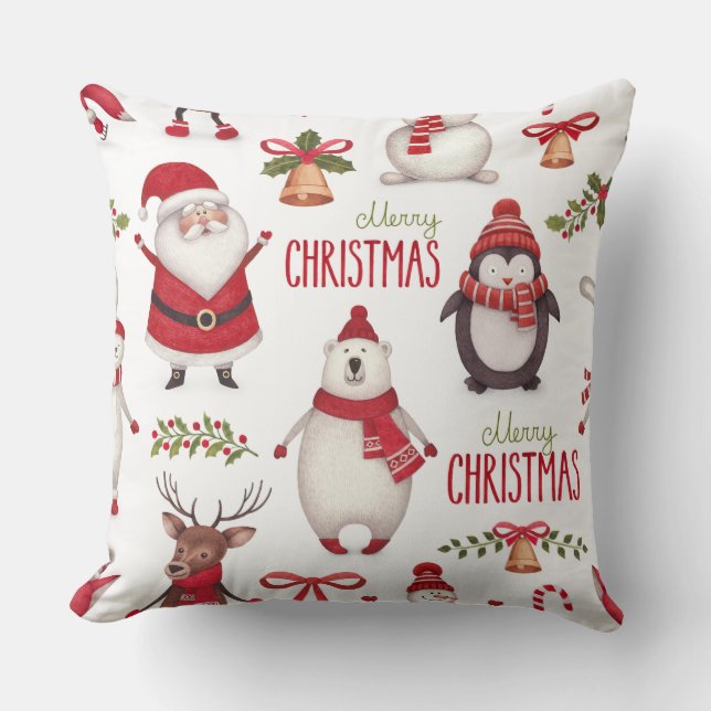 Coussin Joyeux Noël Père Noël et amis (Recto)