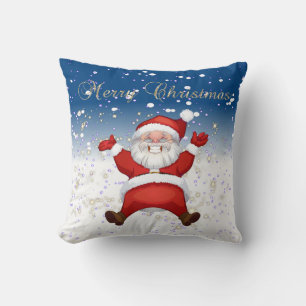 Coussin Joyeux Noël, Père Noël, Étincelles, Blanc