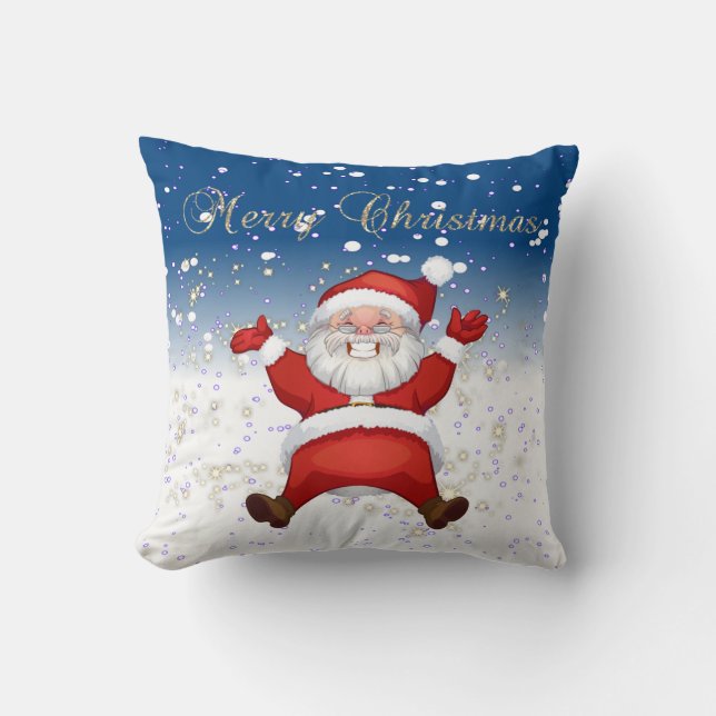 Coussin Joyeux Noël, Père Noël, Étincelles, Blanc (Recto)