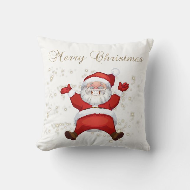 Coussin Joyeux Noël, Père Noël, Étincelles, Blanc (Recto)