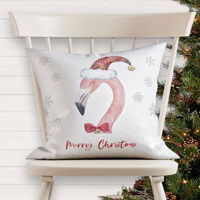 Coussin Joyeux Noël Père Noël Flamant rose Typographie rou (Créateur téléchargé)