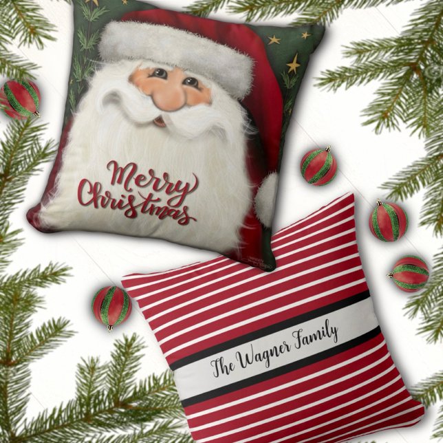 Coussin Joyeux Noël Père Noël Nom personnalisé Fête (Créateur téléchargé)