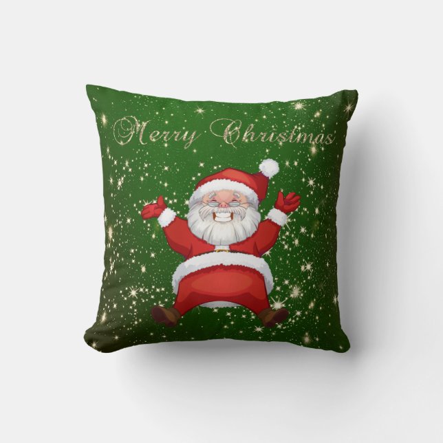 Coussin Joyeux Noël,Père Noël,Paillettes,Vert (Recto)