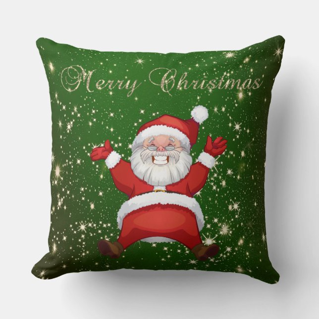Coussin Joyeux Noël,Père Noël,Paillettes,Vert (Recto)